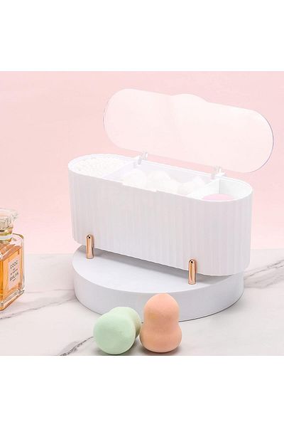 COOYA Separate Container of 3 Nets for Makeup Tools, Cotton Swab Dispenser with Lid, for Bathroom, White
