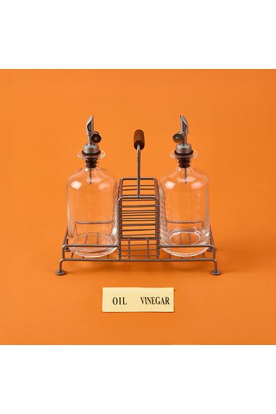 AROW Julia Metal 2-Piece Glass Oil Bottle - Transparent / Black - 200 ml