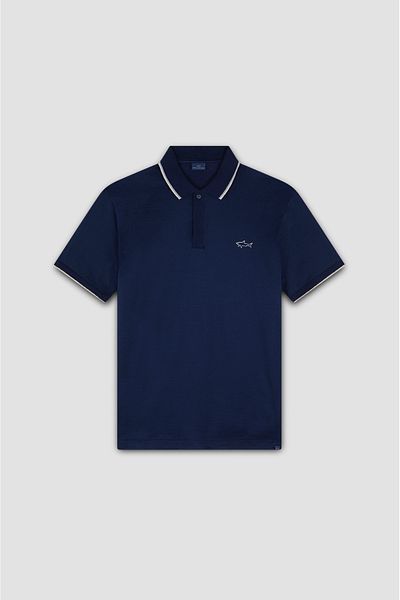 PAUL&SHARK Men's Fabric Logo Short Sleeve Polo Navy Blue Collar T-Shirt