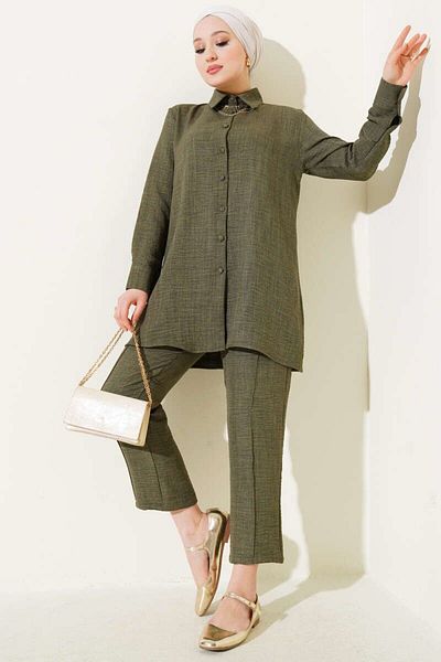 YILMAZBARMAZ Women's Ball Button Linen Double Suit