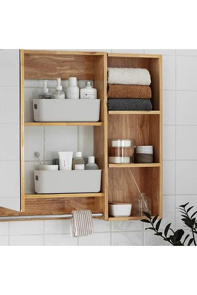 COOYA Small Plastic Storage Baskets, 3PCS Storage Bin with Handles (Grey)