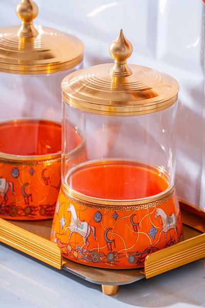 ACAR Passifolia 4 Piece Glass Spice Jar Set with Tray