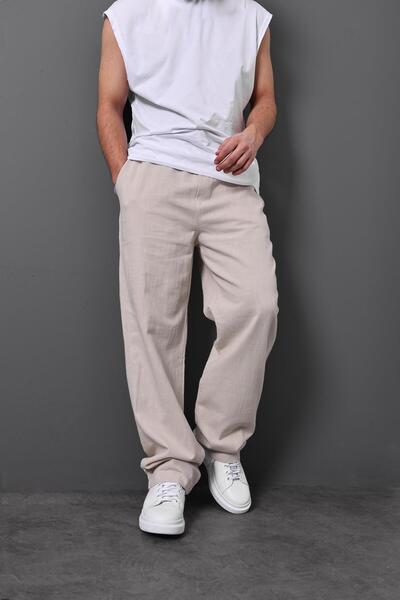 Slatra Ανδρικό λινό παντελόνι με μπεζ υφή