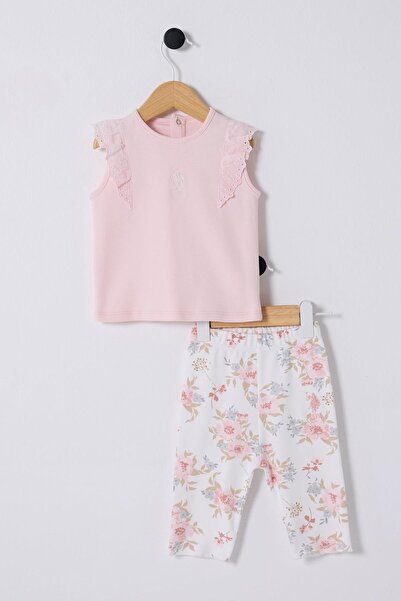 U.S. Polo Assn. طقم بنطلون ضيق مطبوع عليه زهور للفتيات من يو.إس.بولو 6-36 بودرة