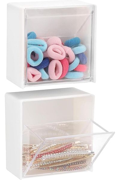 COOYA Two Pieces of Cotton Pad Dispenser, Wall-mounted Storage Box, for Hairpins, Rubber Bands and Clips