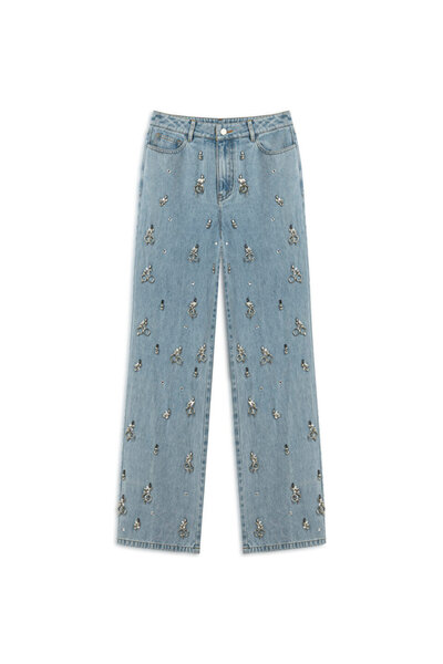 Twist Strass Taş Aksesuarlı Wıde Leg Jean Pantolon