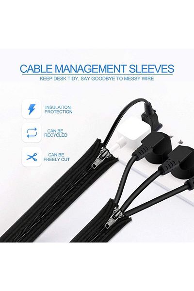 erorex 2 Pcs Cable Management Cable Sleeve 20 Inch Flexible Cable Cord Organizer Wrap Cover With Zipper