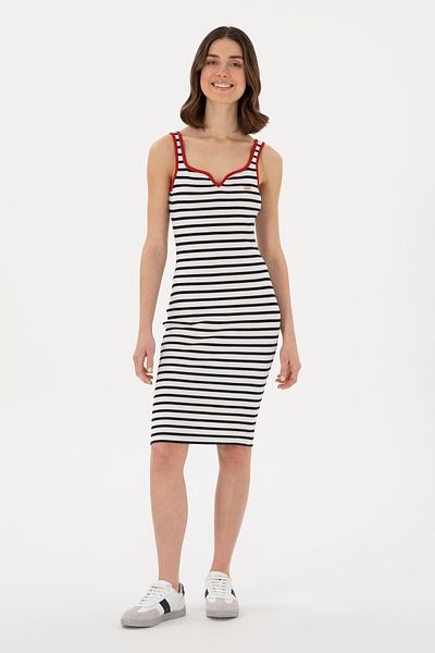 U.S. Polo Assn. Rochie tricotată fără mâneci cu dungi crem pentru femei 50300750-vr071