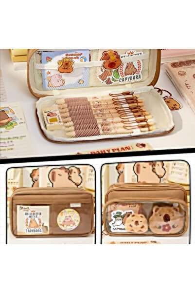 erorex Capybara Pencil Case Large Capacity Multi Layers Pen Case With Capybara Pins And Plush Unisex