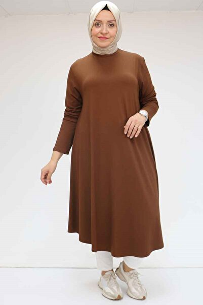 Eslina 28016 Μεγάλο μέγεθος Mevlana χτενισμένο βαμβακερό τουνίκ καφέ