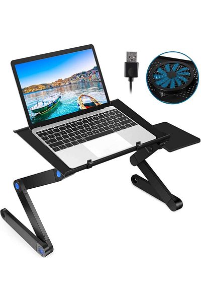 erorex حامل كمبيوتر محمول قابل للتعديل مع مروحة تبريد USB كبيرة على شكل حرف U، مكتب مريح قابل للطي مع ماوس
