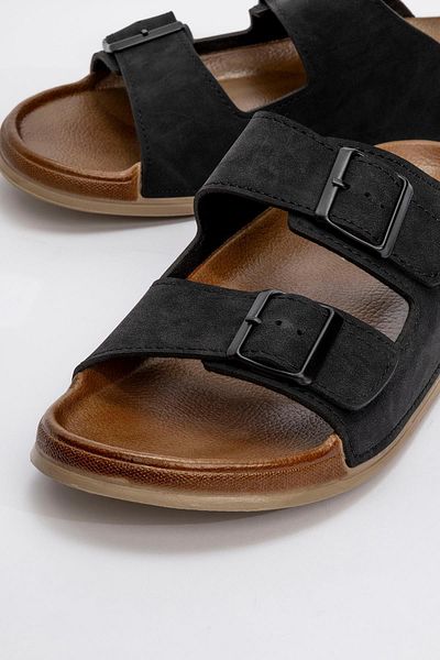 KAOF SHOES Men's Black Orthopedic Sole Slippers Quality Double Belted Daily Slippers Comfortable Summer Slippers Sandals