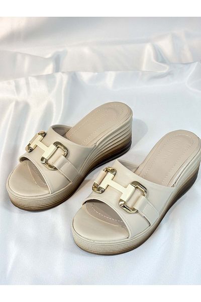 bulutmod Ba04464 Piele pentru femei cu cataramă în H Rochie de seară de zi cu zi Papuci cu toc de 7 cm - 37