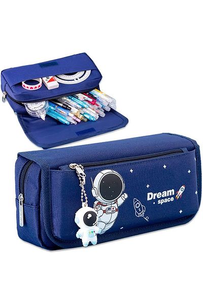 erorex Pencil Case For Boys Cartoon Pencil Pouch 4 Layers Large Capacity Pen Case For Student Blue Pencil