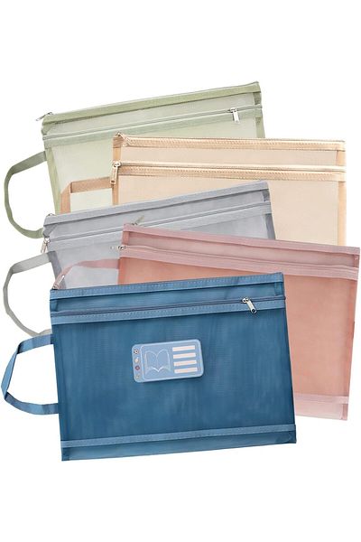 erorex Mesh Zipper Pouch Zipper Bags 5 Pack Double Layer Large Size Folders With Handle Clear Pencil Pouch