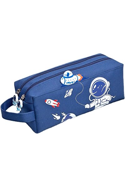 Generic حقيبة أقلام رائد فضاء زرقاء ذات سعة كبيرة مع حجرة بسحاب