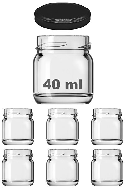 Afracam 40 ml Metal Siyah Kapaklı 40 Cc Şeffaf Numune Cam Kavanoz Küçük 6 Adet