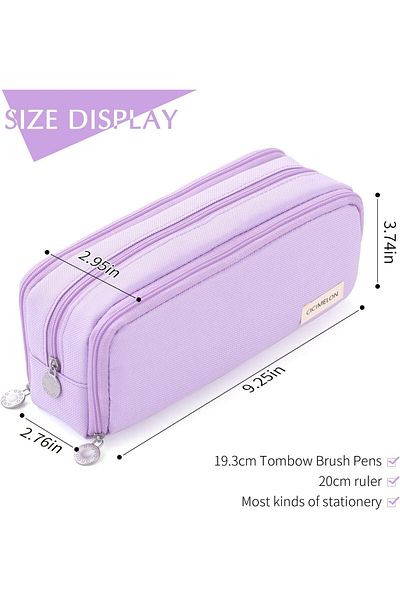 erorex Large Capacity Pencil Case 3 Compartment Pouch Pen Bag For School Teen Girl Boy Men Women Purple