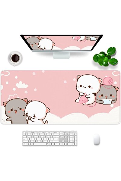 erorex وسادة ماوس وردية بنمط قطة كبيرة جدًا للألعاب، مقاس 35×15.7×0.12 بوصة، هدية للسيدات، مناسبة للمكتب باللون الوردي