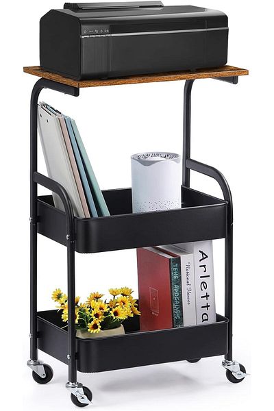 erorex Printer Stand Mobile Printer Cart With Storage Shelves 3 Tier Printer Table On Wheels Industrial