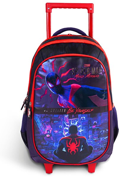 Generic حقيبة عربة سبايدرمان للأطفال مقاس 18 بوصة، حقيبة ظهر مريحة وخفيفة الو...