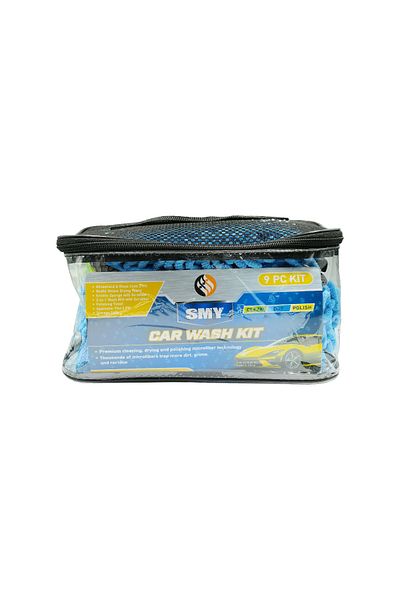 SMY 9-Piece Car Wash Kit – Includes Microfiber Towels, Glove & Scrubber Pad for Cleaning & Polishing