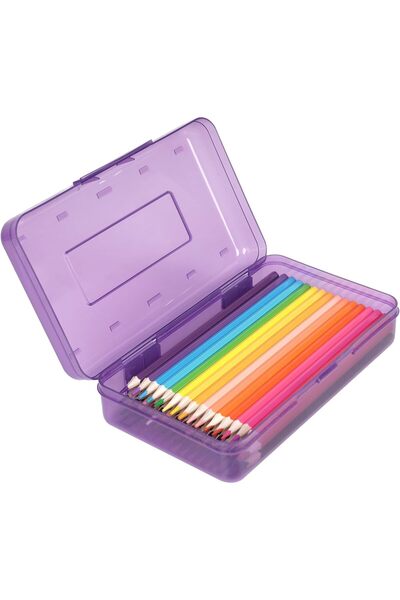 Generic حافظة أقلام ملونة كبيرة السعة، صندوق أقلام بلاستيكي، صناديق أقلام للأ...
