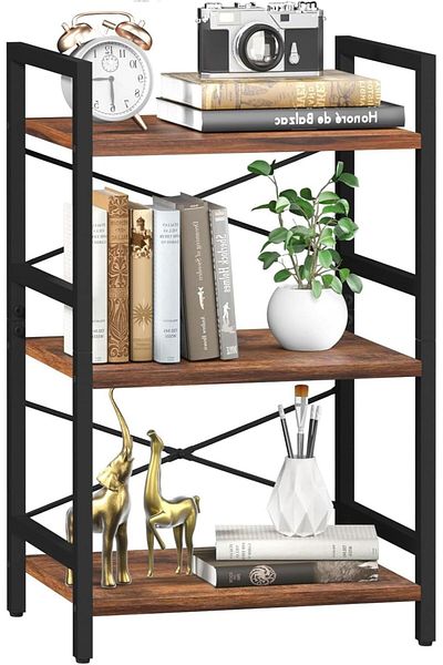erorex 3 Tier Bookshelf Small Book Shelf Industrial Bookcase Narrow Book Case Book Storage Organizer For