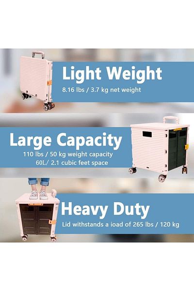 erorex Foldable Utility Cart Portable Rolling Crate Handcart Shopping Trolley Collapsible 4 Rotate Wheels