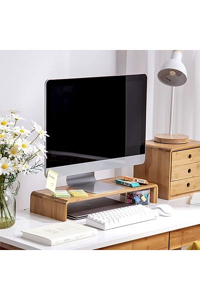 erorex Monitor Stand Riser Ergonomic Height Bamboo Wood Desktop Riser Organizer Pc Laptop Tv Printer