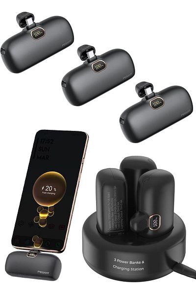 erorex باور بانك 5000 مللي أمبير/ساعة، 3 باور بانك صغير الحجم مع محطة شحن USB C، شاحن سفر سريع الشحن