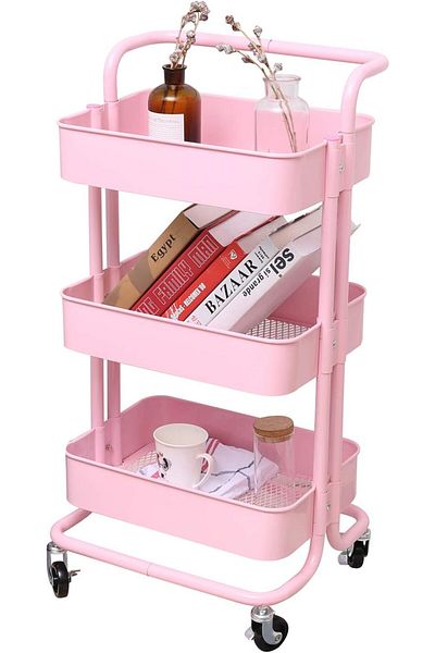 erorex 3 Tier Metal Mesh Storage Utility Cart With Brake Caster Wheels Rolling Cart With Utility Handle