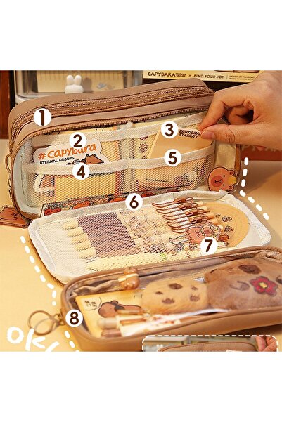 erorex Capybara Pencil Case Large Capacity Multi Layers Pen Case With Capybara Pins And Plush Unisex