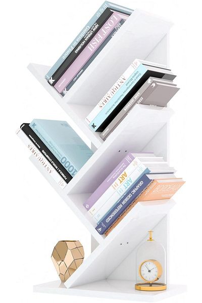 erorex رف كتب على شكل شجرة لسطح المكتب، رف عرض وتخزين من 5 طبقات، خزانة كتب، حامل مجلات، حامل خشبي للكتب