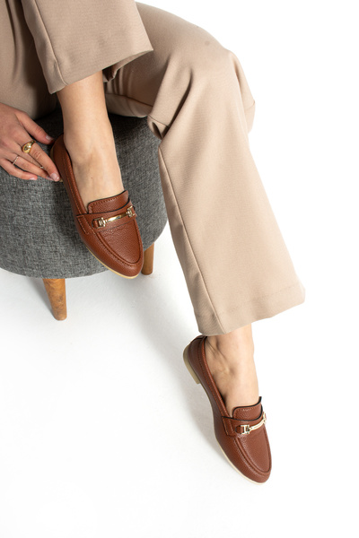 Hepici حذاء باليه نسائي مسطح بني بإبزيم مفصل، أنيق ومريح وخفيف الوزن ومريح لل...