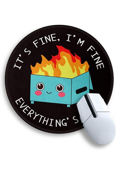 erorex لوحة ماوس دائرية بتصميم Dumpster On Fire مقاس 8.6 × 8.6 بوصة، لوحة ماوس مضحكة لأجهزة الكمبيوتر المحمولة وألعاب الكمبيوتر المحمول، بحافة مخيطة، غير قابلة للانزلاق