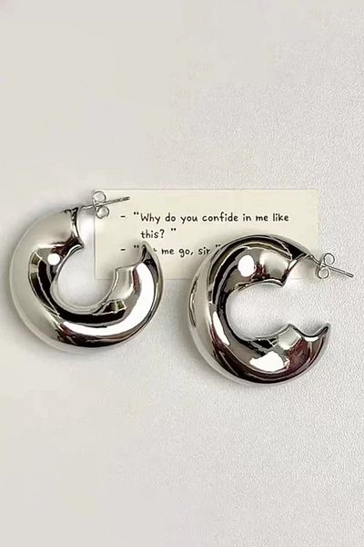 Vitastyle Silver Color Metal Cambered Filled Hoop Earrings