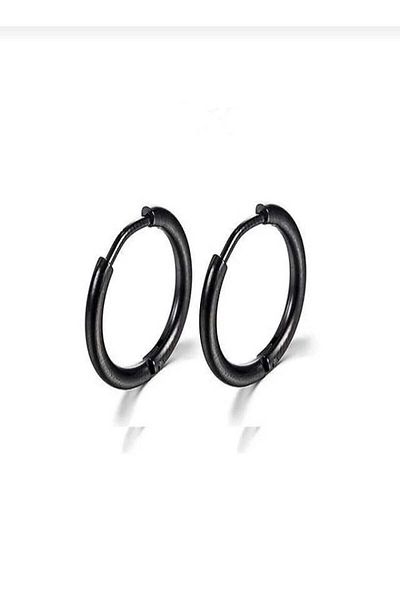 Ayenci Black Hoop Earrings Medium Steel Earrings