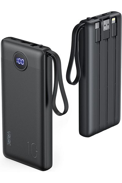 erorex بنك طاقة 10000 مللي أمبير مع كابلات مدمجة وشاحن محمول USB C 5 مخرج ومدخلين وشاشة LED