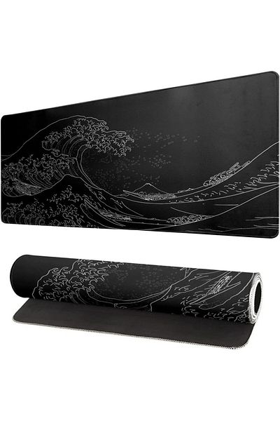 erorex Japanese Sea Wave Large Mouse Pad Anime Black Gaming Mouse Pad Extended Kanagawa Mouse Mat Desk Pad