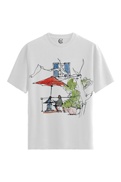 Color Luxe Cafe Sketch - 100% Cotton Women's White T-Shirt - Premium Quality