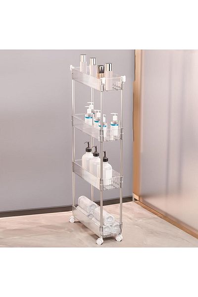 erorex 4 Tier Acrylic Rolling Utility Cart With Wheels Multi Functional Storage Trolley Cart With Clear