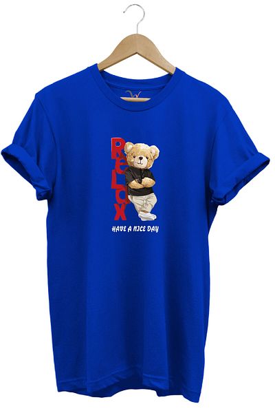 WİDİ Cute Teddy Bear Relax Bear Design Κομψό εμπριμέ 100% βαμβακερό μπλουζάκι με κανονική εφαρμογή Crew λαιμόκοψη
