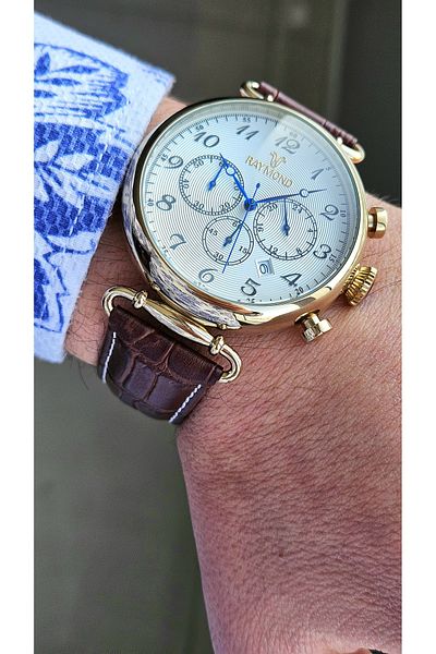 Raymond Rym-83011 Raymond Men's Wristwatch - Steel Case and Leather Cord - 2 Years Warranty