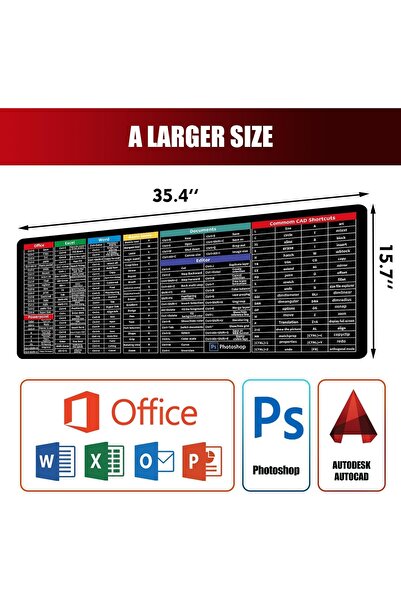 erorex لوحة ماوس اختصارات مكتب الكمبيوتر Xxl 35.4 × 15.7 بوصة Excel Word Ppt ورقة غش للاختصارات