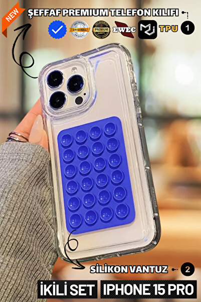 EWEC مجموعة من اثنين |   حافظة هاتف شفافة ممتازة متوافقة مع هاتف iPhone 15 Pro وحامل هاتف من السيليكون