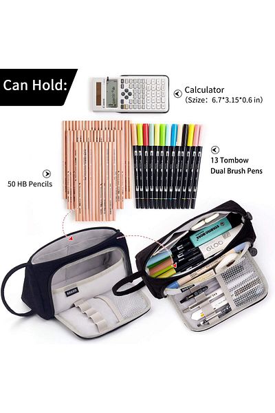 erorex Big Capacity Pencil Case Canvas High Large Storage Pouch Marker Pen Case Simple Stationery Bag