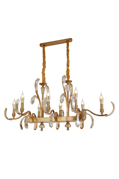 Apliqa Ronja 8'li Yemek Masası Üstü Sıralı Bakır Eskitme Kristal Taşlı Avangart Salon Avize