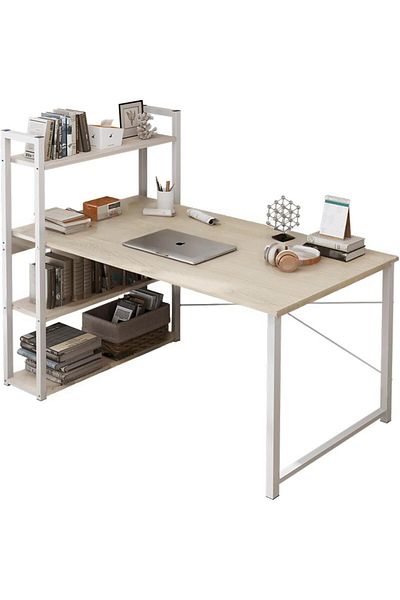 erorex Computer Desk With Shelves 120X48Cm Writing Desk With Storage Bookshelf Reversible Study Table
