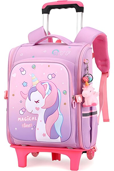 Generic Rolling Backpack For Girls Purple Trolley Backpack With Wheels Adjust...